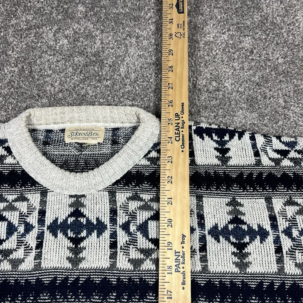 Vintage 80s 90s Mens L Geometric Southwestern Knit Crewneck Sweater St Johns Bay